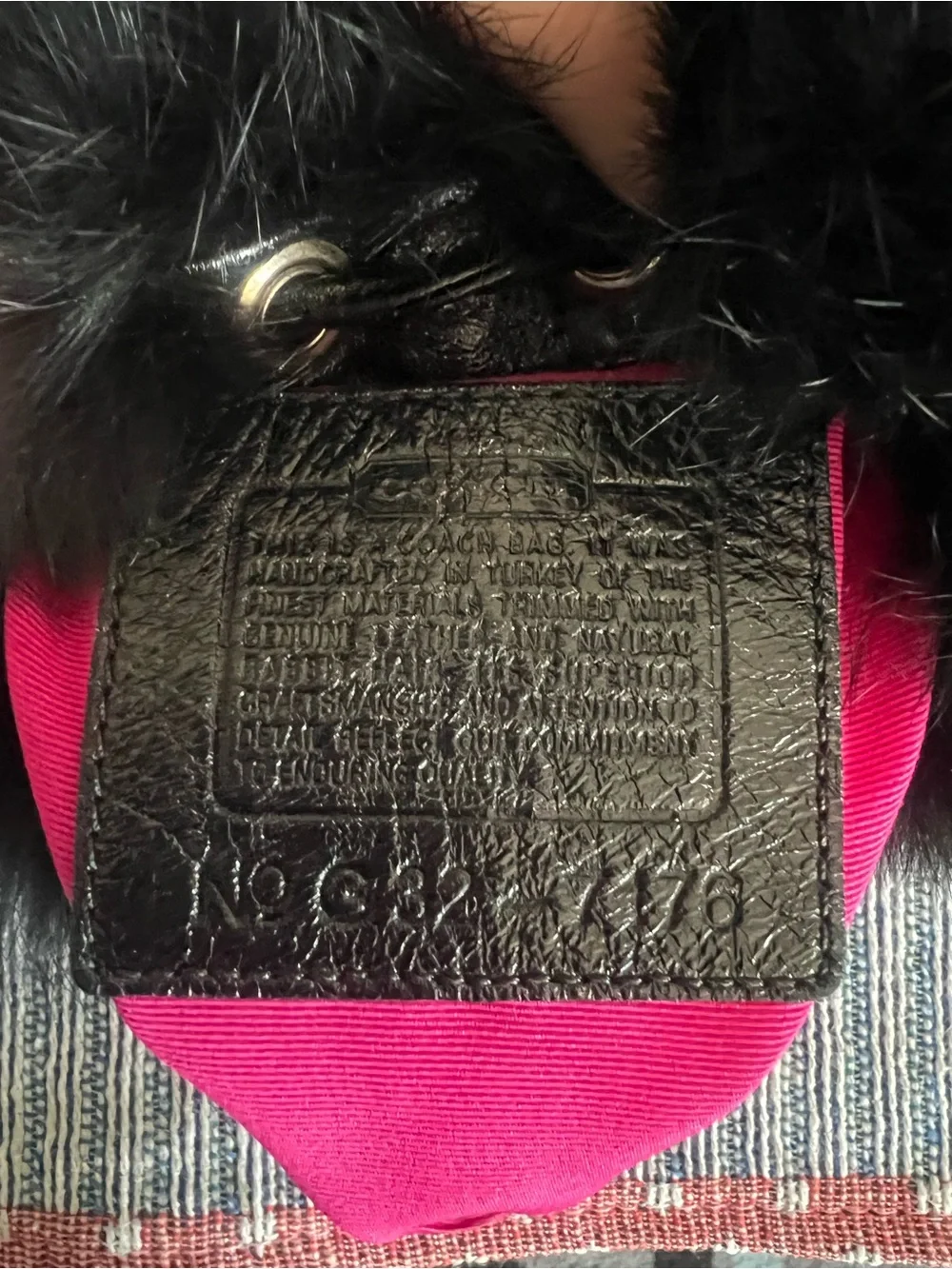 Coach Rare Y2K Black Signature Drawstring Pouch with Fur Trim 2003